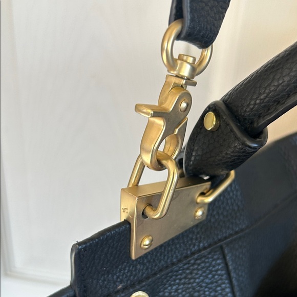 Foley + Corinna Black Faux Leather Bag briefcase with Gold Accents - Picture 8 of 16